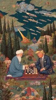 Флаг США и Ирана на фоне карты Ормузского пролива