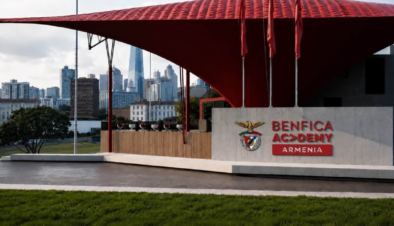 Логотип проекта Benfica Academy Armenia на фоне Еревана